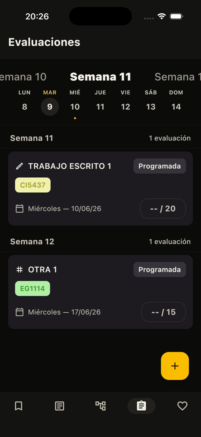 Lista de evaluaciones pendientes en TuIndice