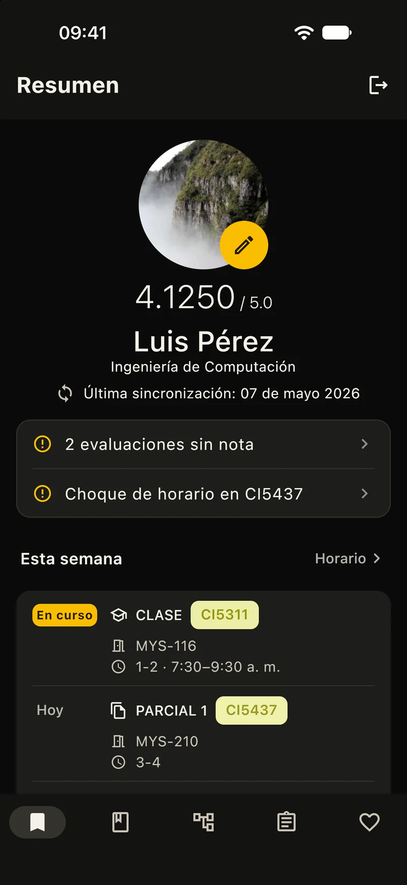 Resumen de TuIndice con la semana, el trimestre y la carrera